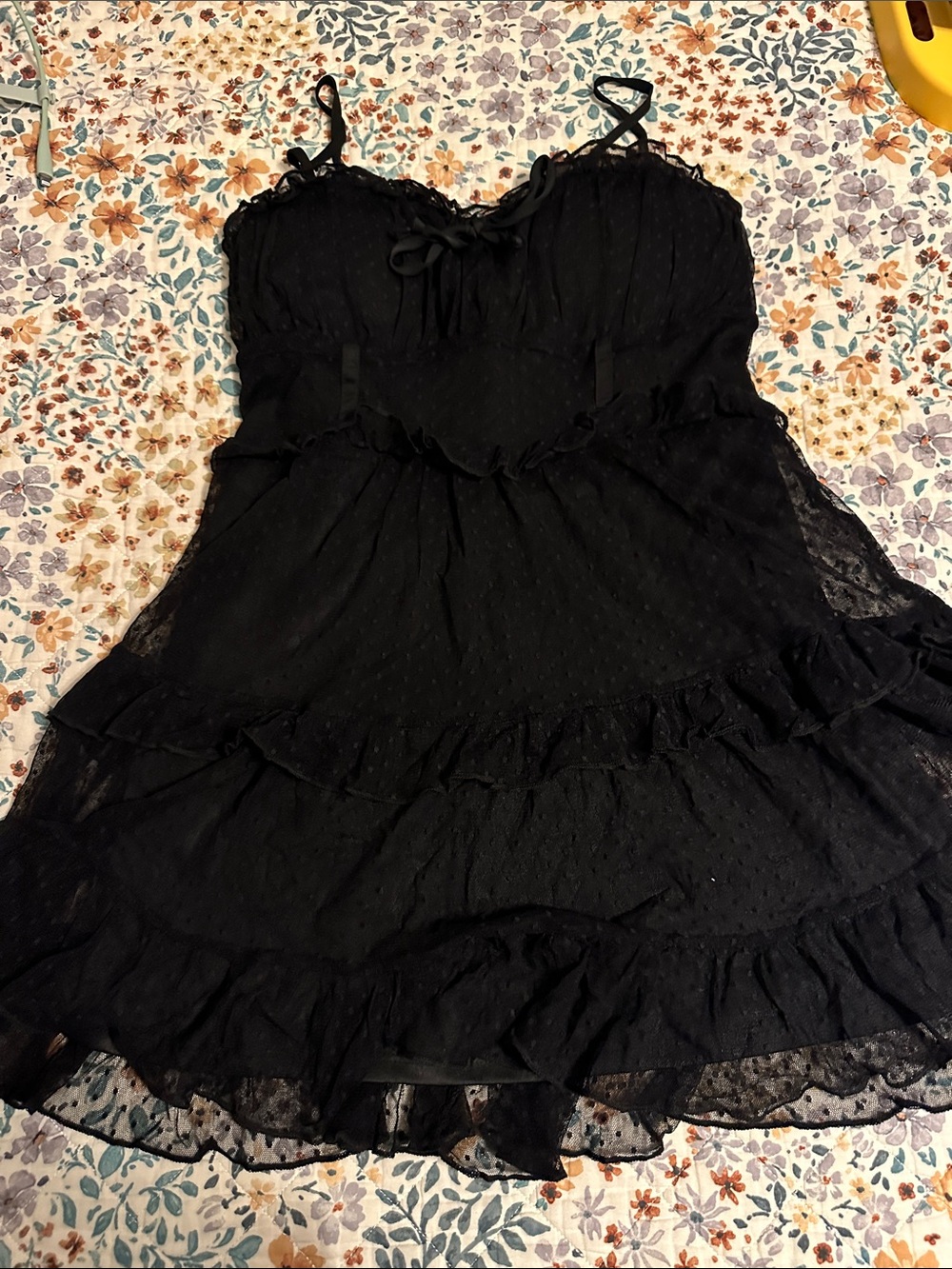 Wild Fable Black Ruffle Tiered Spaghetti-Strap Mini Dress